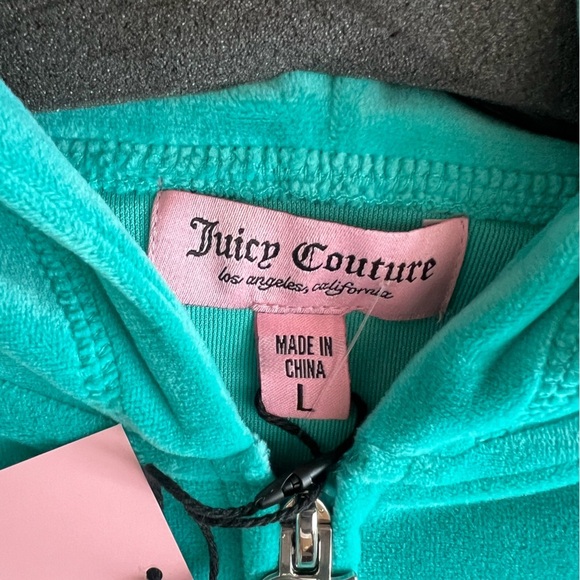 Juicy Couture Women’s Coastal Teal Velour Shorts Hoodie Set Size L Y2K 90s - Picture 4 of 7